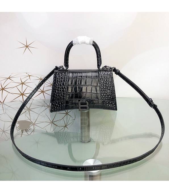 Balenciaga Black Original Croc Veins Calfakin Leather 23cm Hourglass Bag