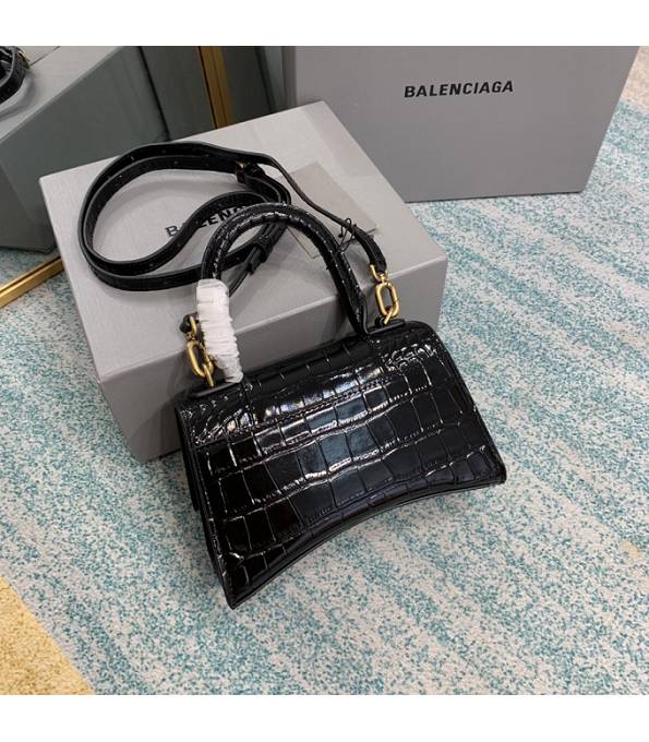 Balenciaga Black Original Croc Veins Calfskin Leather Golden Metal 19cm Hourglass Bag-1