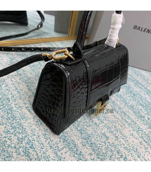 Balenciaga Black Original Croc Veins Calfskin Leather Golden Metal 19cm Hourglass Bag-2