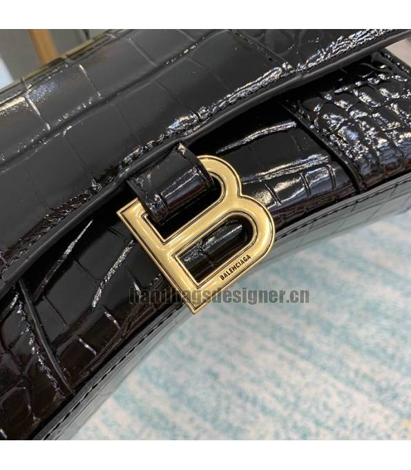 Balenciaga Black Original Croc Veins Calfskin Leather Golden Metal 19cm Hourglass Bag-6