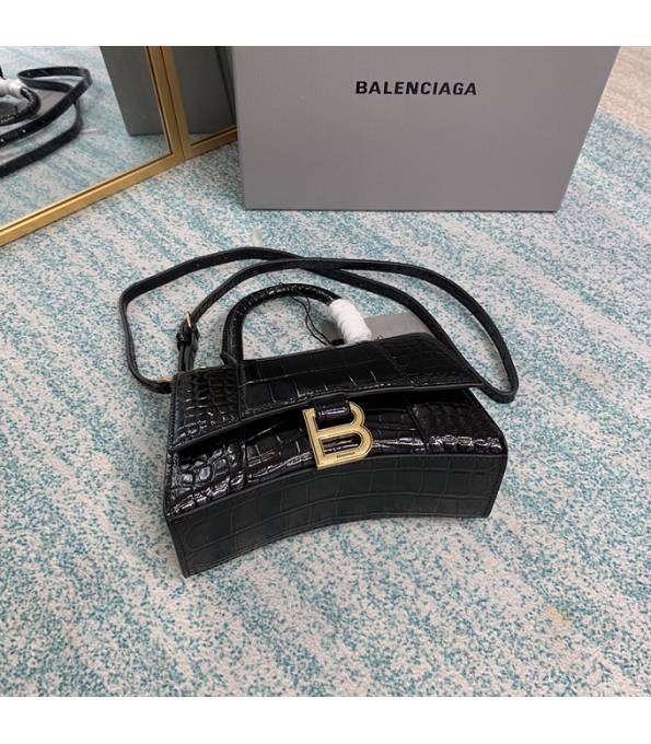 Balenciaga Black Original Croc Veins Calfskin Leather Golden Metal 19cm Hourglass Bag-8