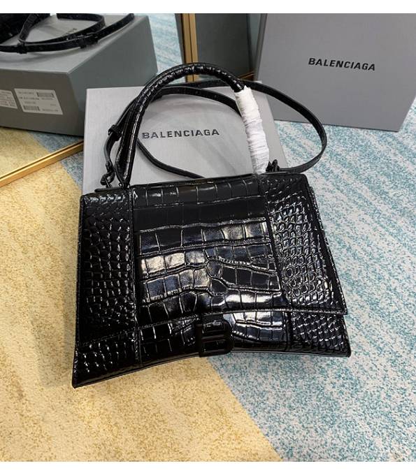Balenciaga Black Original Croc Veins Leather Black Metal 27cm Hourglass Bag