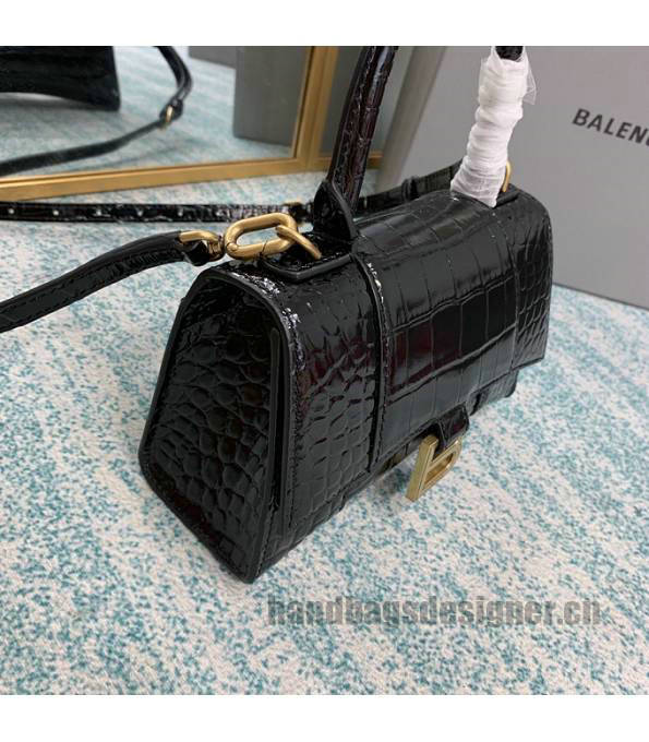 Balenciaga Black Original Croc Veins Leather Golden Metal 19cm Hourglass Bag-2