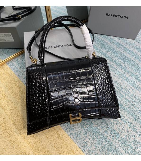 Balenciaga Black Original Croc Veins Leather Golden Metal 27cm Hourglass Bag