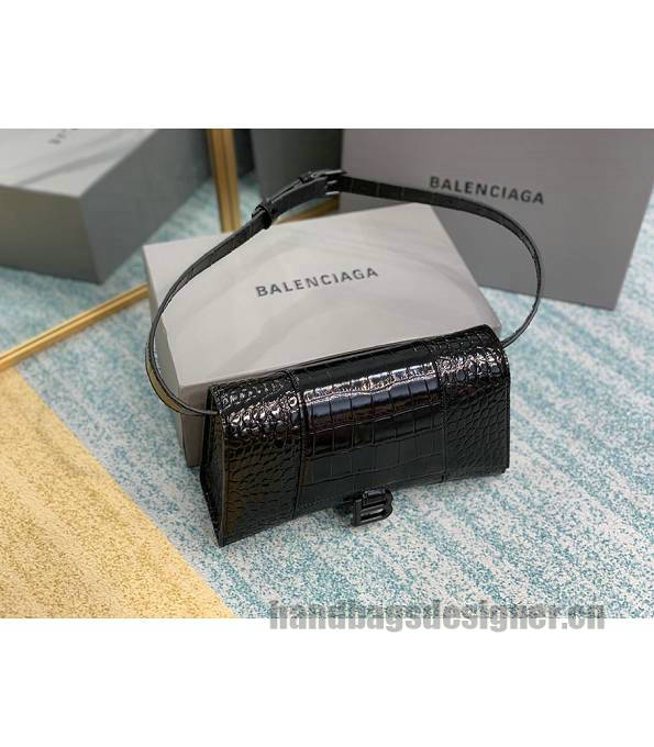 Balenciaga Black Original Croc Veins Leather Silver Metal 25cm Hourglass Belt Shoulder Bag-2