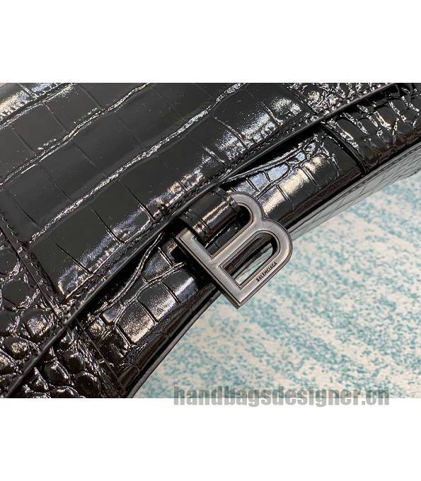 Balenciaga Black Original Croc Veins Leather Silver Metal 25cm Hourglass Belt Shoulder Bag-4
