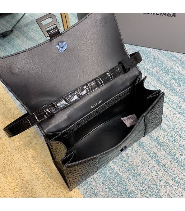 Balenciaga Black Original Croc Veins Leather Silver Metal 25cm Hourglass Belt Shoulder Bag-6