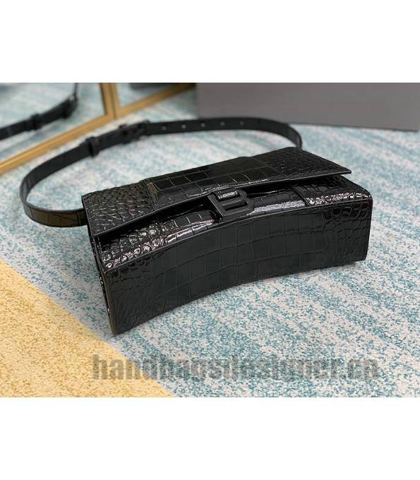 Balenciaga Black Original Croc Veins Leather Silver Metal 25cm Hourglass Belt Shoulder Bag-7