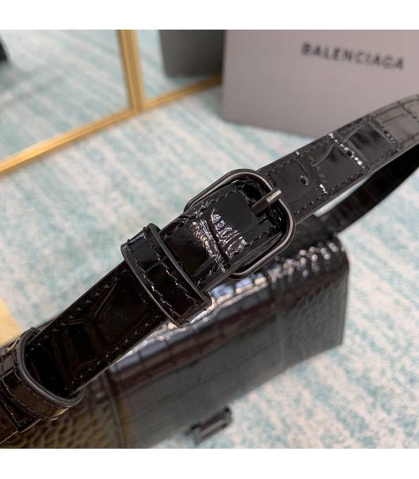 Balenciaga Black Original Croc Veins Leather Silver Metal 25cm Hourglass Belt Shoulder Bag-8