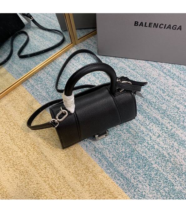 Balenciaga Black Original Litchi Veins Calfakin Leather Silver Buckle 19cm Hourglass Bag-3