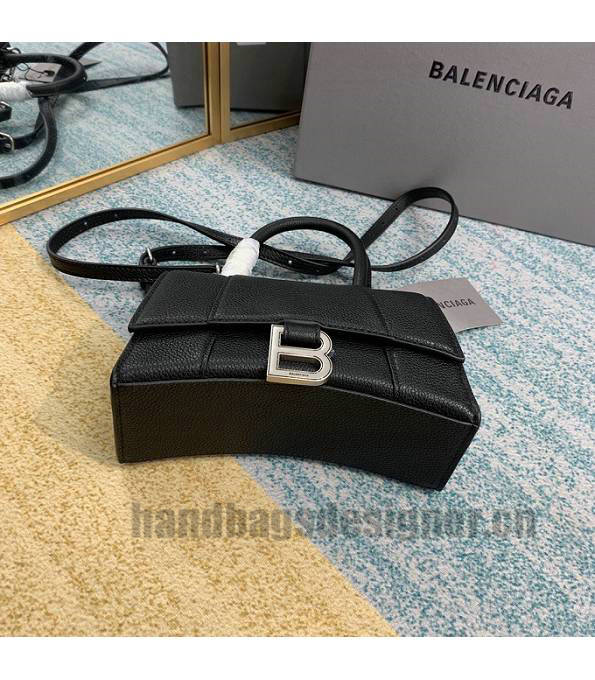 Balenciaga Black Original Litchi Veins Calfakin Leather Silver Buckle 19cm Hourglass Bag-5