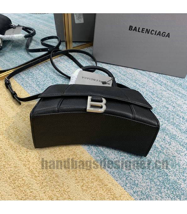 Balenciaga Black Original Litchi Veins Calfakin Leather Silver Buckle 23cm Hourglass Bag-7