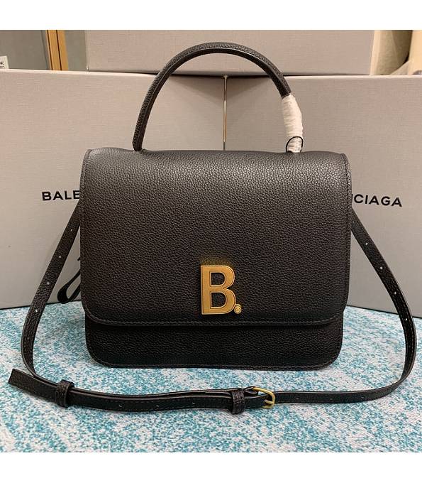 Balenciaga Black Original Litchi Veins Leather Golden Metal Top Handle Bag