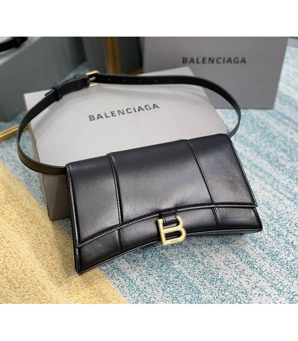 Balenciaga Black Original Plain Veins Leather Golden Metal 25cm Hourglass Belt Shoulder Bag