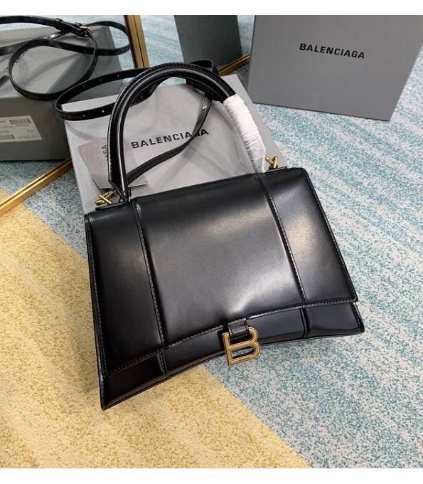 Balenciaga Black Original Plain Veins Leather Golden Metal 27cm Hourglass Bag