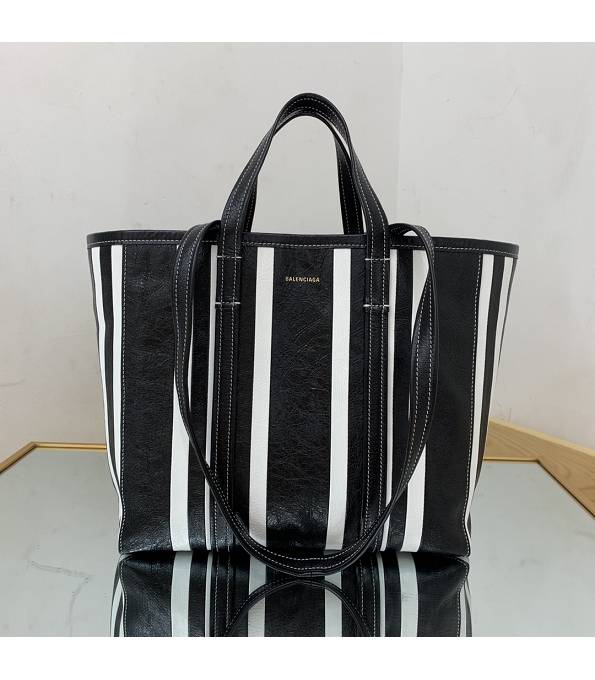 Balenciaga Black/White Original Leather Medium Tote Shopping Bag-1