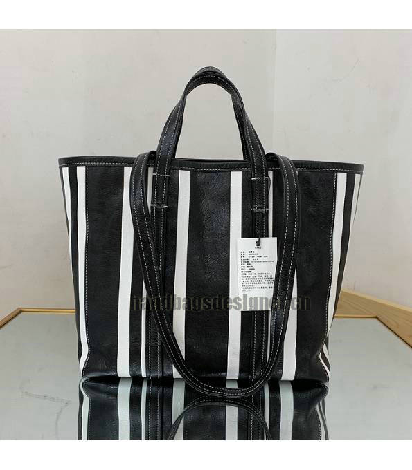 Balenciaga Black/White Original Leather Medium Tote Shopping Bag-2