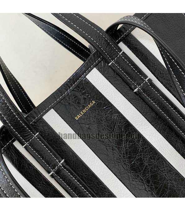 Balenciaga Black/White Original Leather Medium Tote Shopping Bag-4