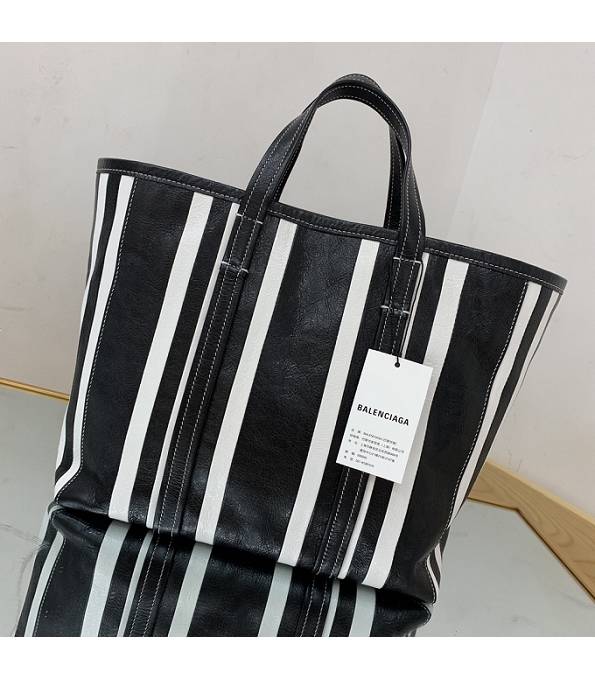 Balenciaga Black/White Original Leather Medium Tote Shopping Bag-8