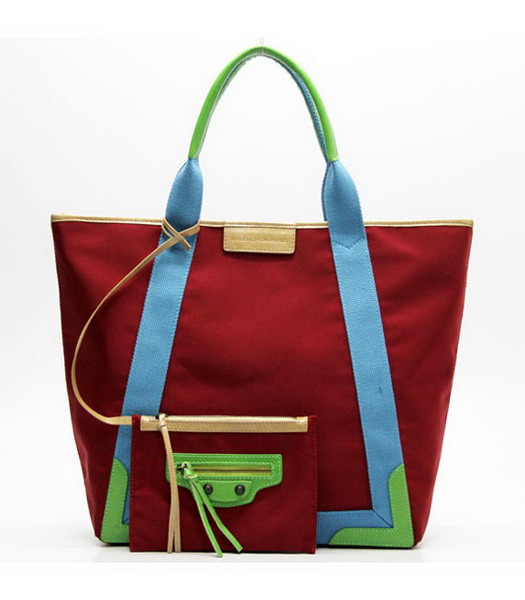 Balenciaga Canvas Tote Bag with Leather Lining in Red