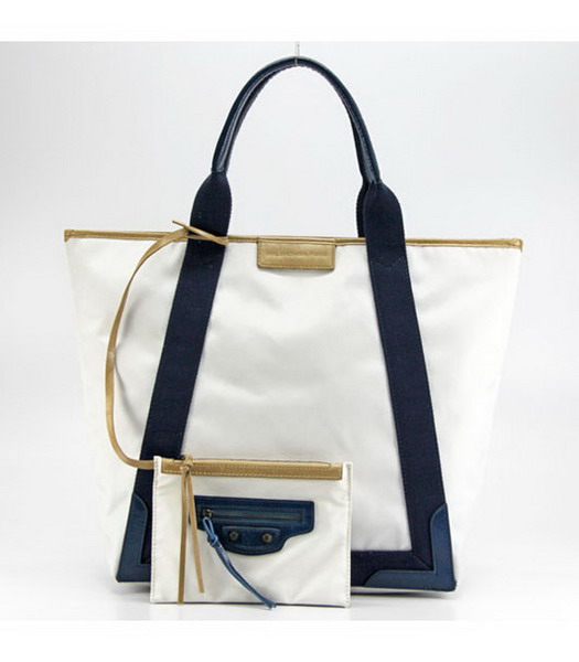 Balenciaga Canvas Tote Bag with Leather Lining in White
