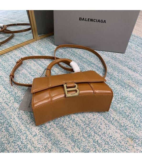 Balenciaga Caramel Original Plain Veins Leather Golden Metal 19cm Hourglass Bag-8