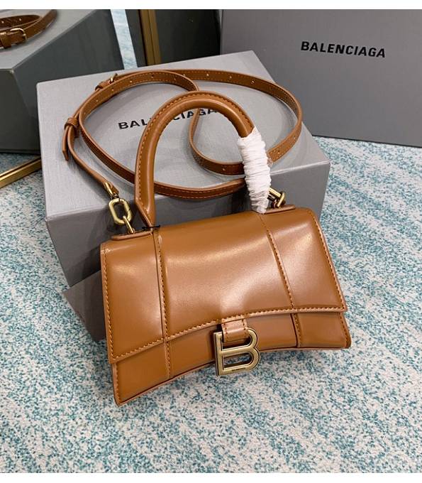 Balenciaga Caramel Original Plain Veins Leather Golden Metal 19cm Hourglass Bag