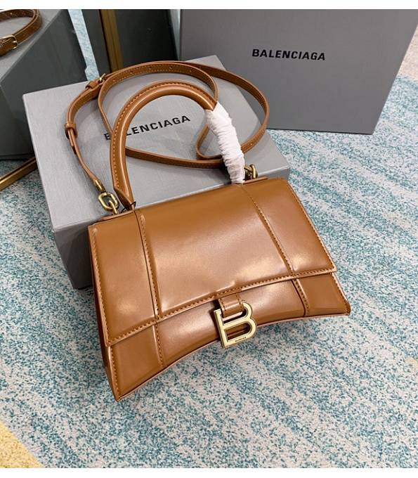 Balenciaga Caramel Original Plain Veins Leather Golden Metal 23cm Hourglass Bag