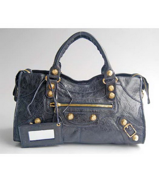Balenciaga Classic Large Handbag Navy Blue Leather