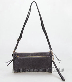 Balenciaga Dark Grey Leather Small Shoulder Evening Bag With Small Golden Nails-3