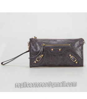 Balenciaga Dark Grey Leather Small Shoulder Evening Bag With Small Golden Nails-4