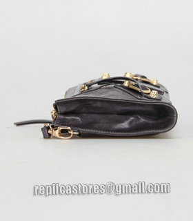 Balenciaga Dark Grey Leather Small Shoulder Evening Bag With Small Golden Nails-6