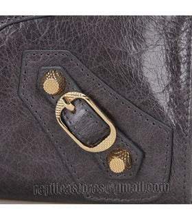 Balenciaga Dark Grey Leather Small Shoulder Evening Bag With Small Golden Nails-7