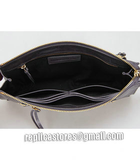 Balenciaga Dark Grey Leather Small Shoulder Evening Bag With Small Golden Nails-8