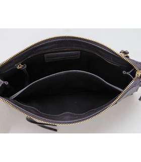 Balenciaga Dark Grey Leather Small Shoulder Evening Bag With Small Golden Nails-9