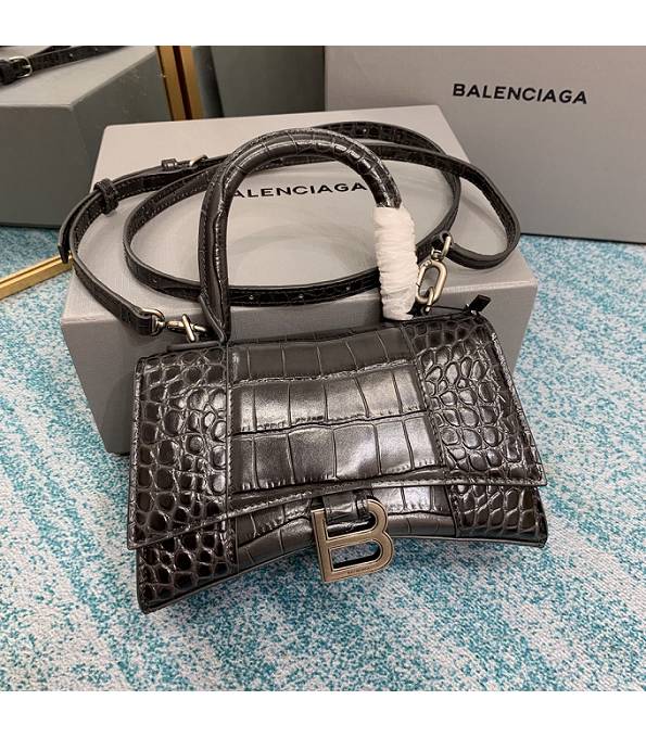 Balenciaga Dark Grey Original Croc Veins Calfskin Leather 19cm Hourglass Bag