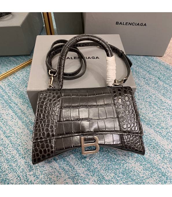 Balenciaga Dark Grey Original Croc Veins Calfskin Leather 23cm Hourglass Bag