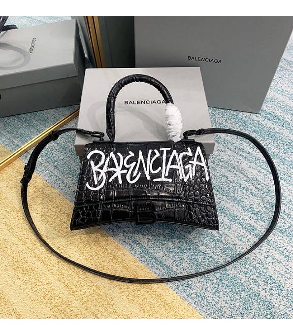 Balenciaga Doodling Print Black Original Croc Veins Leather 23cm Hourglass Bag
