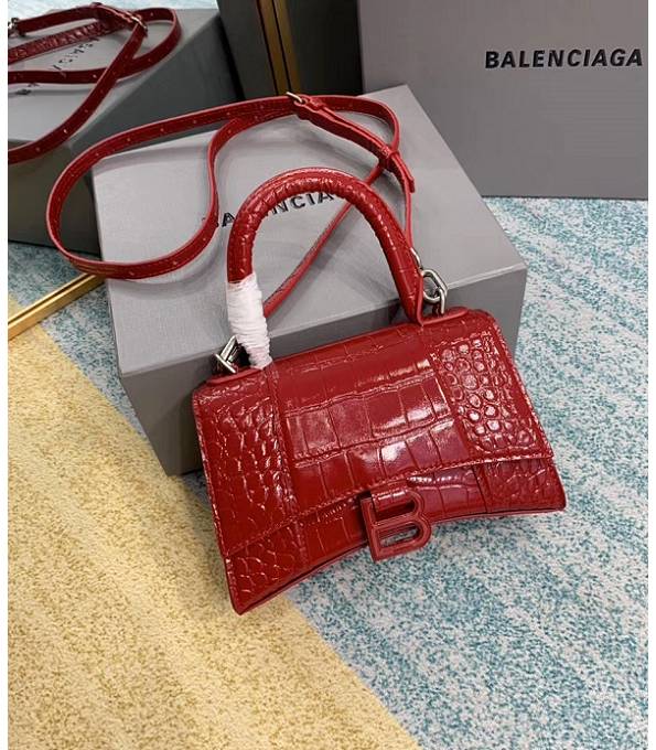 Balenciaga Doodling Print Red Original Croc Veins Leather 19cm Hourglass Bag