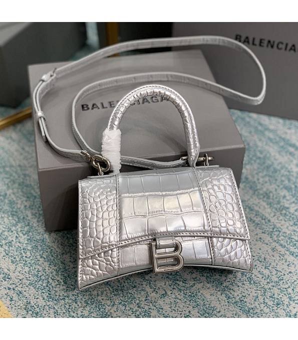 Balenciaga Doodling Print Silver Original Croc Veins Leather 19cm Hourglass Bag