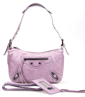 Balenciaga Eggplant Purple Imported Leather Small Tote Shoulder Bag With Small Nail
