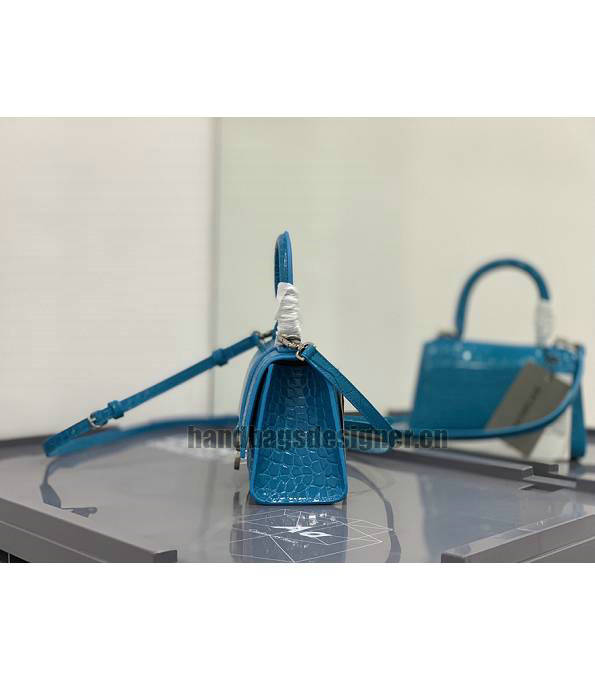 Balenciaga Electric Blue Original Croc Veins Calfskin Leather Silver Metal 19cm Hourglass Bag-2
