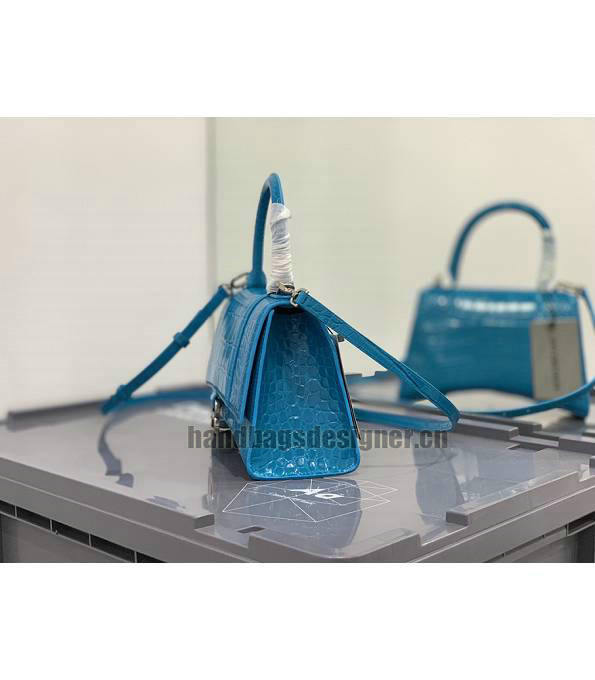 Balenciaga Electric Blue Original Croc Veins Calfskin Leather Silver Metal 23cm Hourglass Bag-2