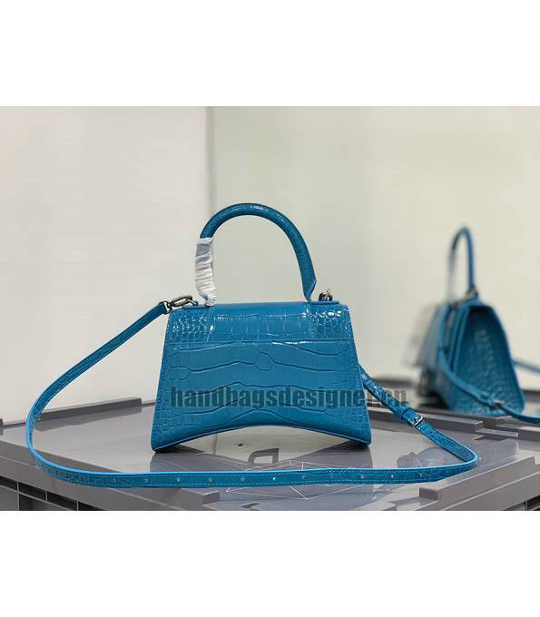 Balenciaga Electric Blue Original Croc Veins Calfskin Leather Silver Metal 23cm Hourglass Bag-3