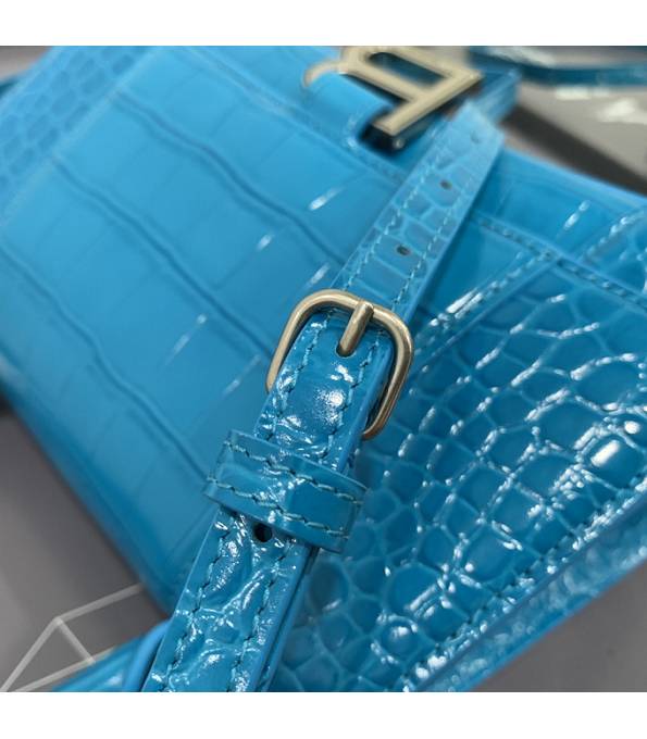 Balenciaga Electric Blue Original Croc Veins Calfskin Leather Silver Metal 23cm Hourglass Bag-7