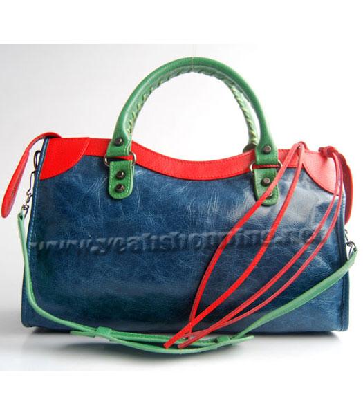 Balenciaga Giant City Bag Sapphire Blue with Green/Red/Offwhite-3