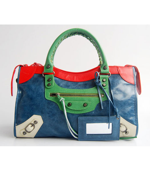 Balenciaga Giant City Bag Sapphire Blue with Green/Red/Offwhite