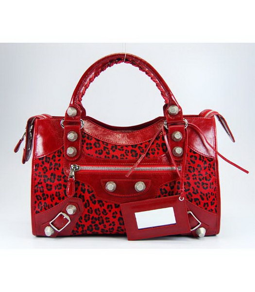 Balenciaga Giant City Handbag in Red Leopard Print