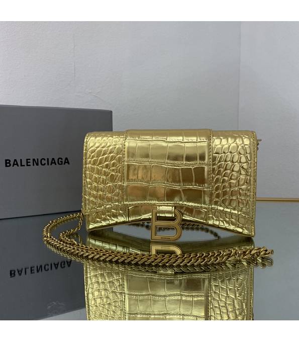 Balenciaga Golden Original Croc Veins Leather Wallet On Chain Hourglass Bag-1