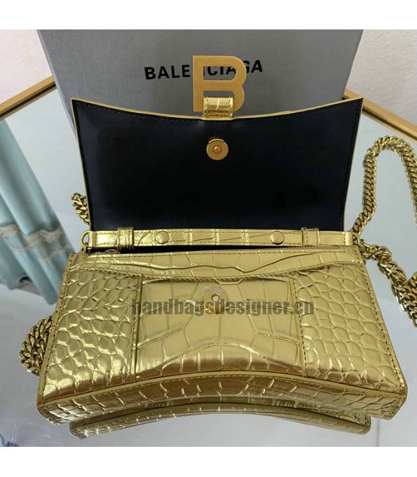 Balenciaga Golden Original Croc Veins Leather Wallet On Chain Hourglass Bag-3